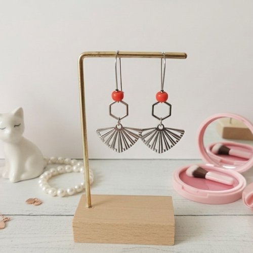 Boucles d'oreilles acier inoxydable et pendentif éventail