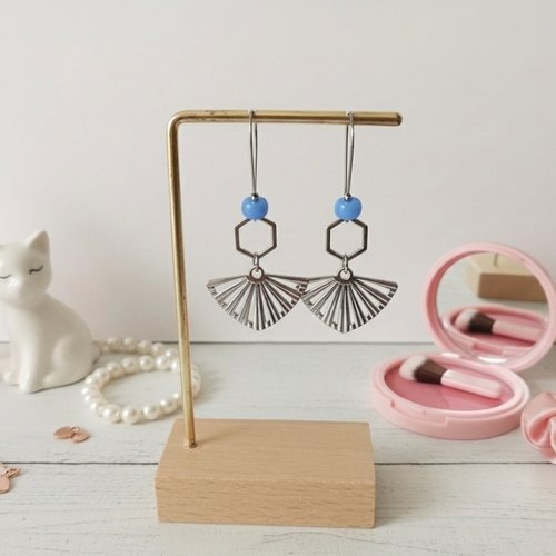 Boucles d'oreilles acier inoxydable et pendentif éventail