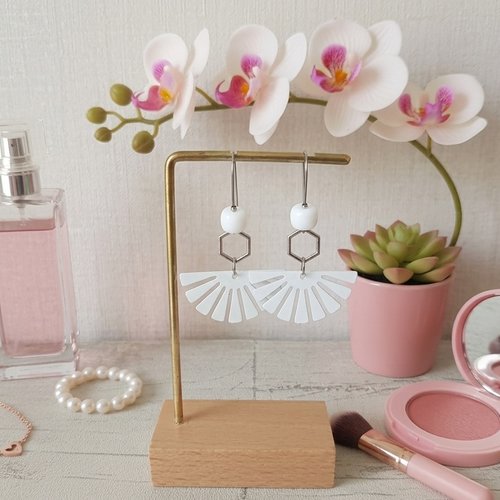 Boucles d'oreilles acier inoxydable et pendentif éventail