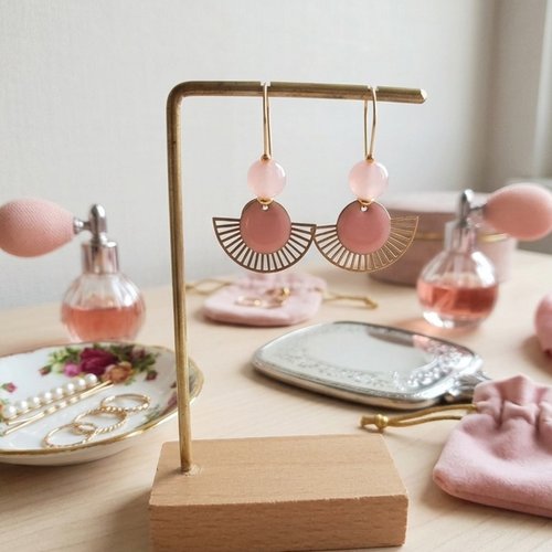 Boucles d'oreilles acier inoxydable et pendentif éventail