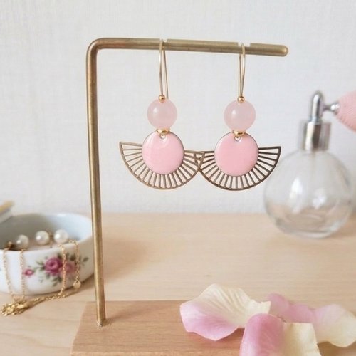 Boucles d'oreilles acier inoxydable et pendentif éventail