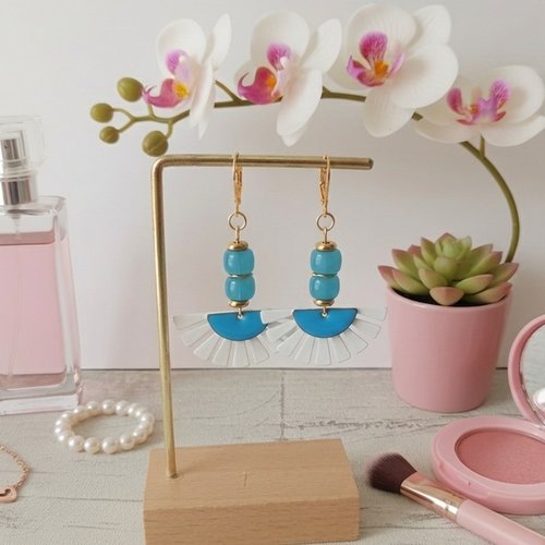 Boucles d'oreilles acier inoxydable doré et sequin émail demi lune