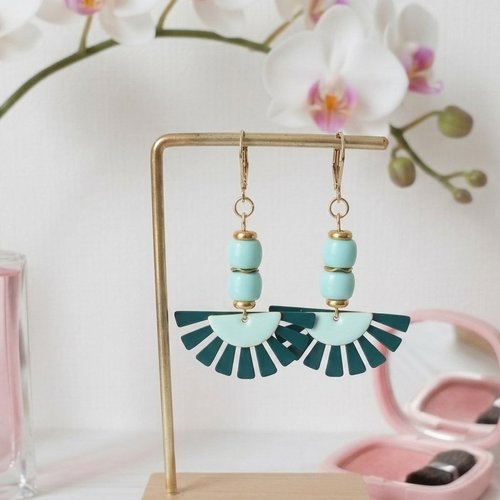 Boucles d'oreilles acier inoxydable doré et sequin émail demi lune