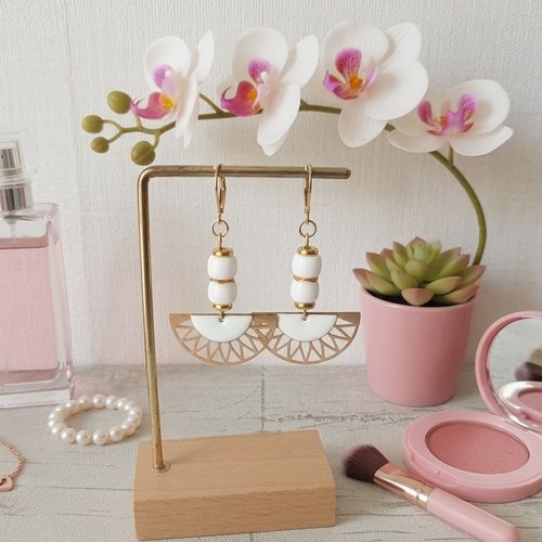 Boucles d'oreilles acier inoxydable doré et sequin émail demi lune