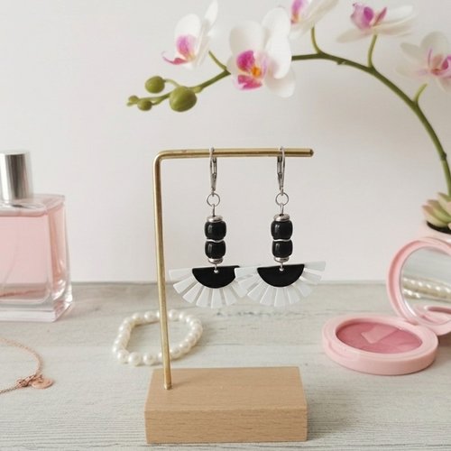 Boucles d'oreilles acier inoxydable et sequin émail demi lune