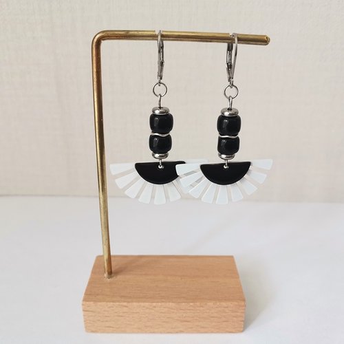 Boucles d'oreilles acier inoxydable et sequin émail demi lune