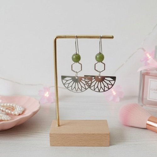 Boucles d'oreilles acier inoxydable et pendentif éventail