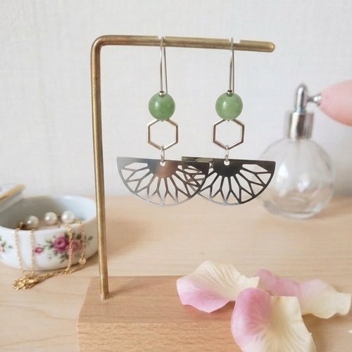 Boucles d'oreilles acier inoxydable et pendentif éventail