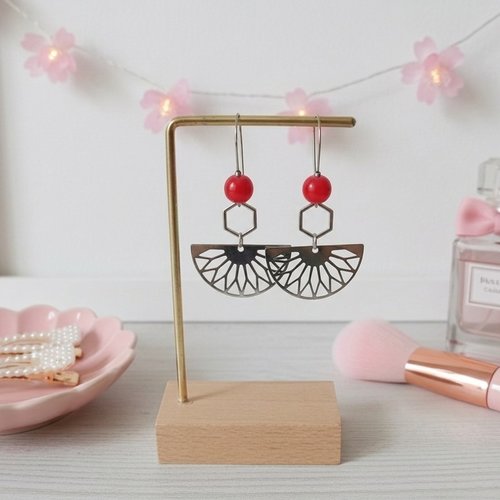 Boucles d'oreilles acier inoxydable et pendentif éventail