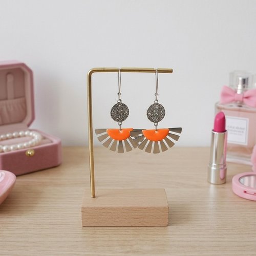 Boucles d'oreilles acier inoxydable et pendentif éventail