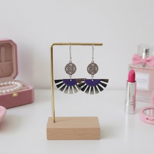 Boucles d'oreilles acier inoxydable et pendentif éventail