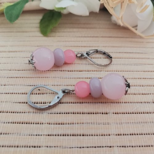 Boucles d'oreilles acier inoxydable et perles en verre