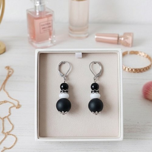 Boucles d'oreilles acier inoxydable et perles en verre