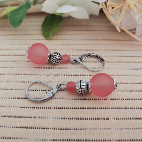 Boucles d'oreilles acier inoxydable et perles en verre