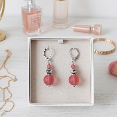 Boucles d'oreilles acier inoxydable et perles en verre
