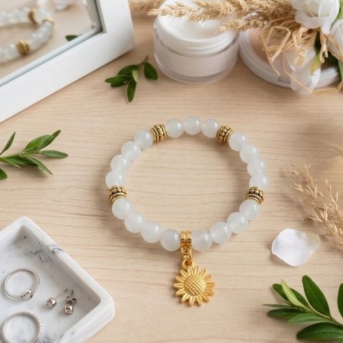 Bracelet fil élastique perles en verre imitation jade