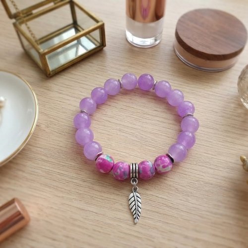 Bracelet perles jade fuchsia