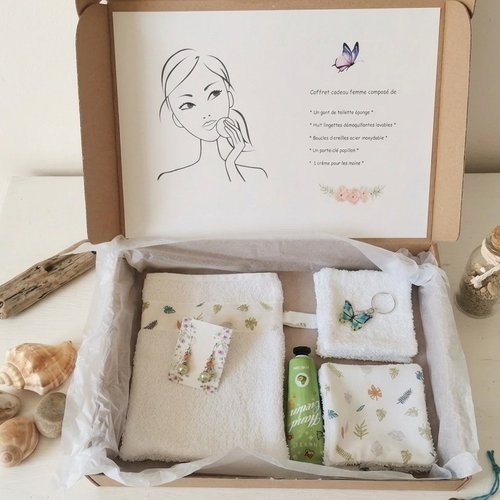 Coffret toilette cadeaux femme blanc motif feuilles