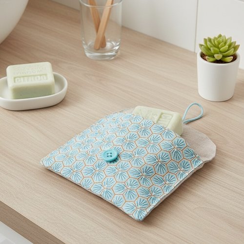 Pochette à savon tissus coton imprimé et enduit beige