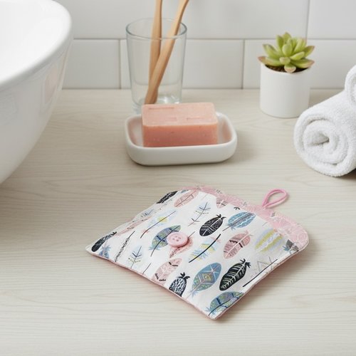Pochette à savon tissus coton imprimé et enduit rose