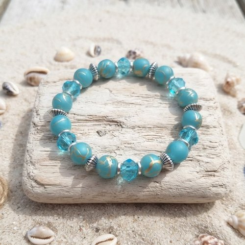 Bracelet fil élastique perles en verre tréfilé doré