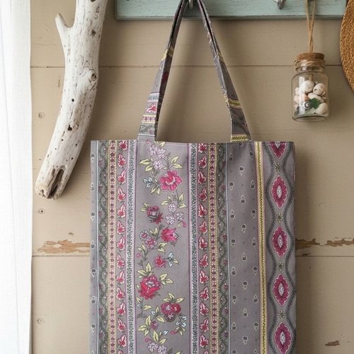 Tote bag doublé gris et rose