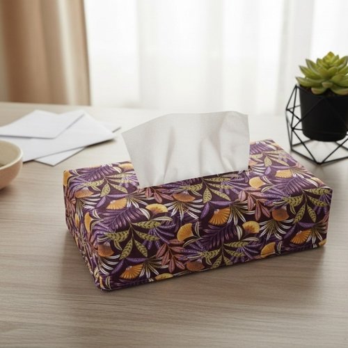 Housse pour boite à mouchoirs violet motifs fleurs