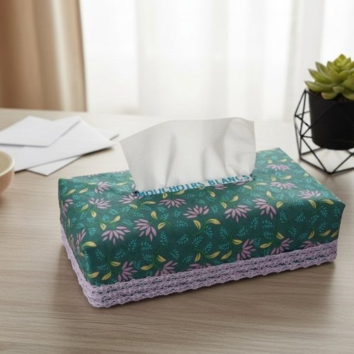 Housse pour boite à mouchoirs turquoise fleurs mauves
