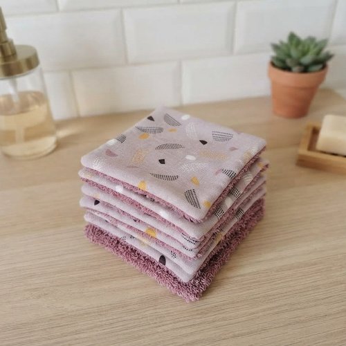 Lot de 4 lingettes démaquillantes coton imprimé et éponge