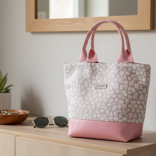Mini sac à main femme simili et coton rose