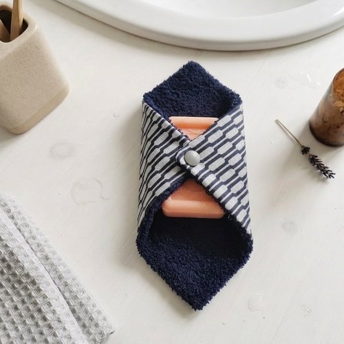 Pochette à savon tissus imprimé et doublée éponge