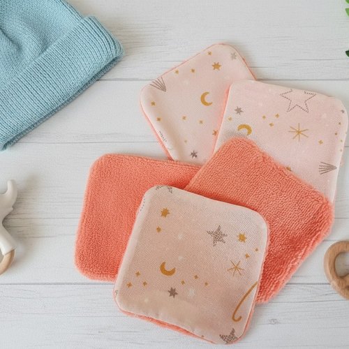 Lot de 9 lingettes lavables pour bébé coton et éponge bambou orange