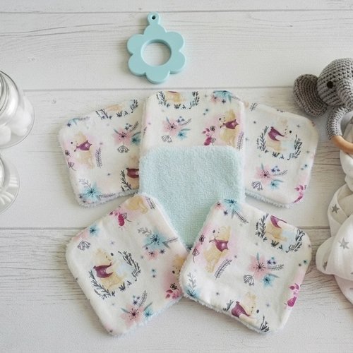 Lot de 8 lingettes lavables pour bébé coton et éponge bambou
