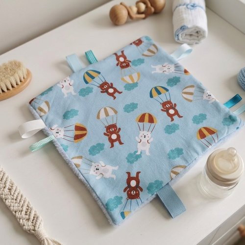 Doudou plat carré coton motifs oursons