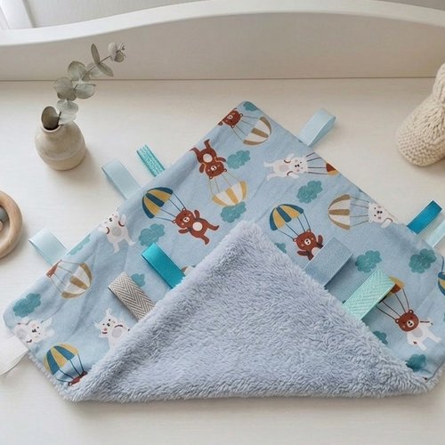 Doudou plat carré coton motifs oursons