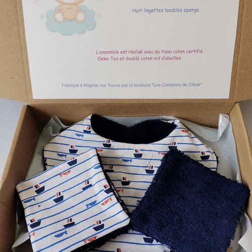 Coffret naissance/box naissance coton et éponge bleu marine