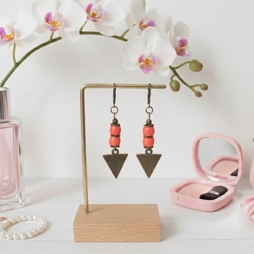 Boucles d'oreilles pendentif métal et perles en verre colonne