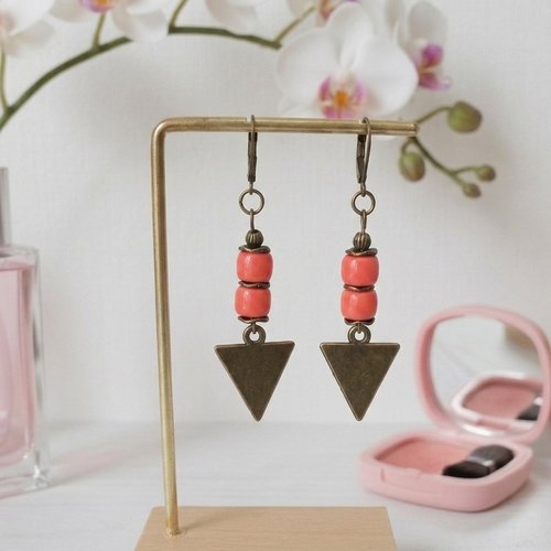 Boucles d'oreilles pendentif métal et perles en verre colonne