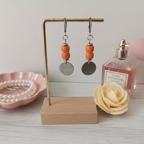 Boucles d'oreilles acier inoxydable et sequin métal