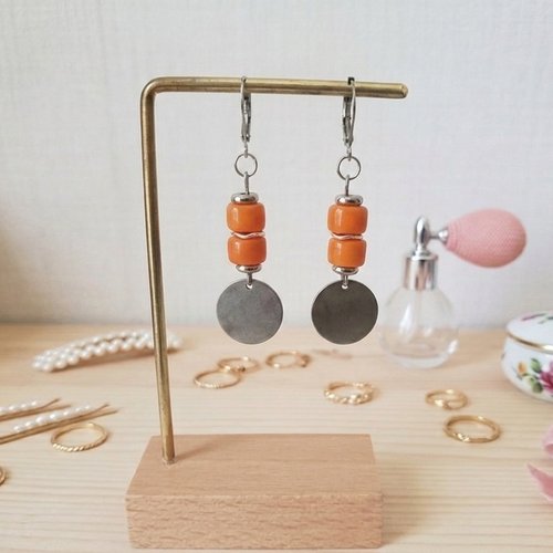 Boucles d'oreilles acier inoxydable et sequin métal