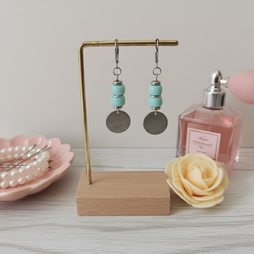 Boucles d'oreilles acier inoxydable et sequin métal