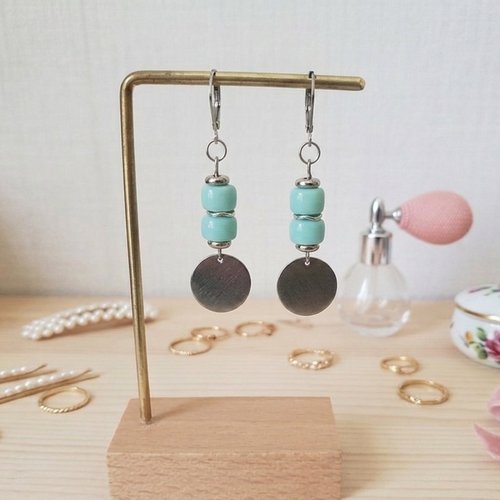 Boucles d'oreilles acier inoxydable et sequin métal