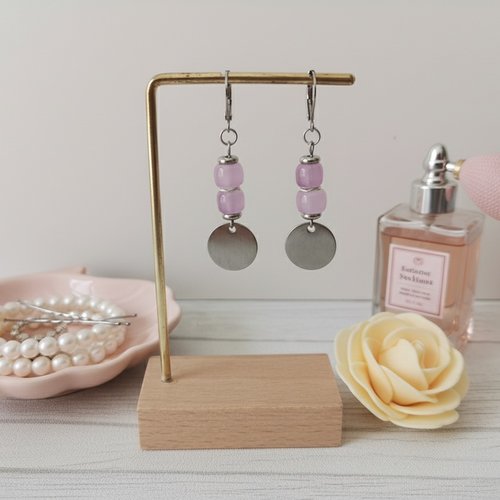 Boucles d'oreilles acier inoxydable et sequin métal