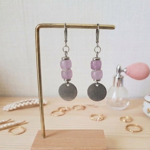Boucles d'oreilles acier inoxydable et sequin métal