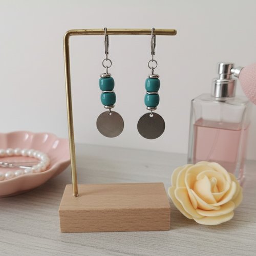 Boucles d'oreilles acier inoxydable et sequin métal
