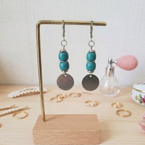 Boucles d'oreilles acier inoxydable et sequin métal