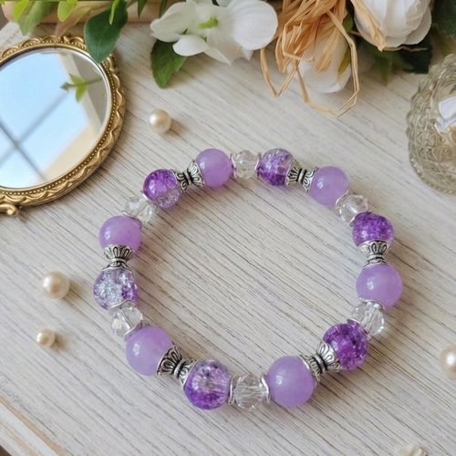 Bracelet perles en verre violet et lilas