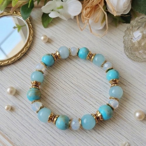 Bracelet perles jade bleues