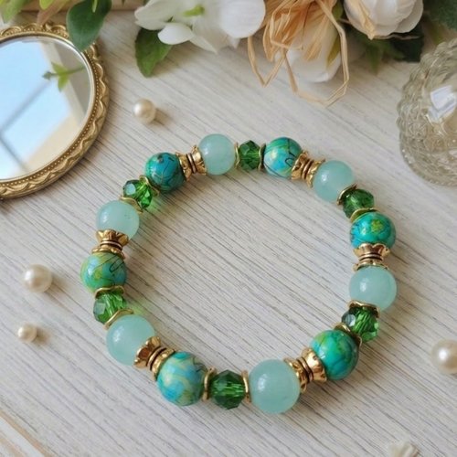 Bracelet perles en verre vertes