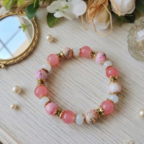 Bracelet perles en verre saumon